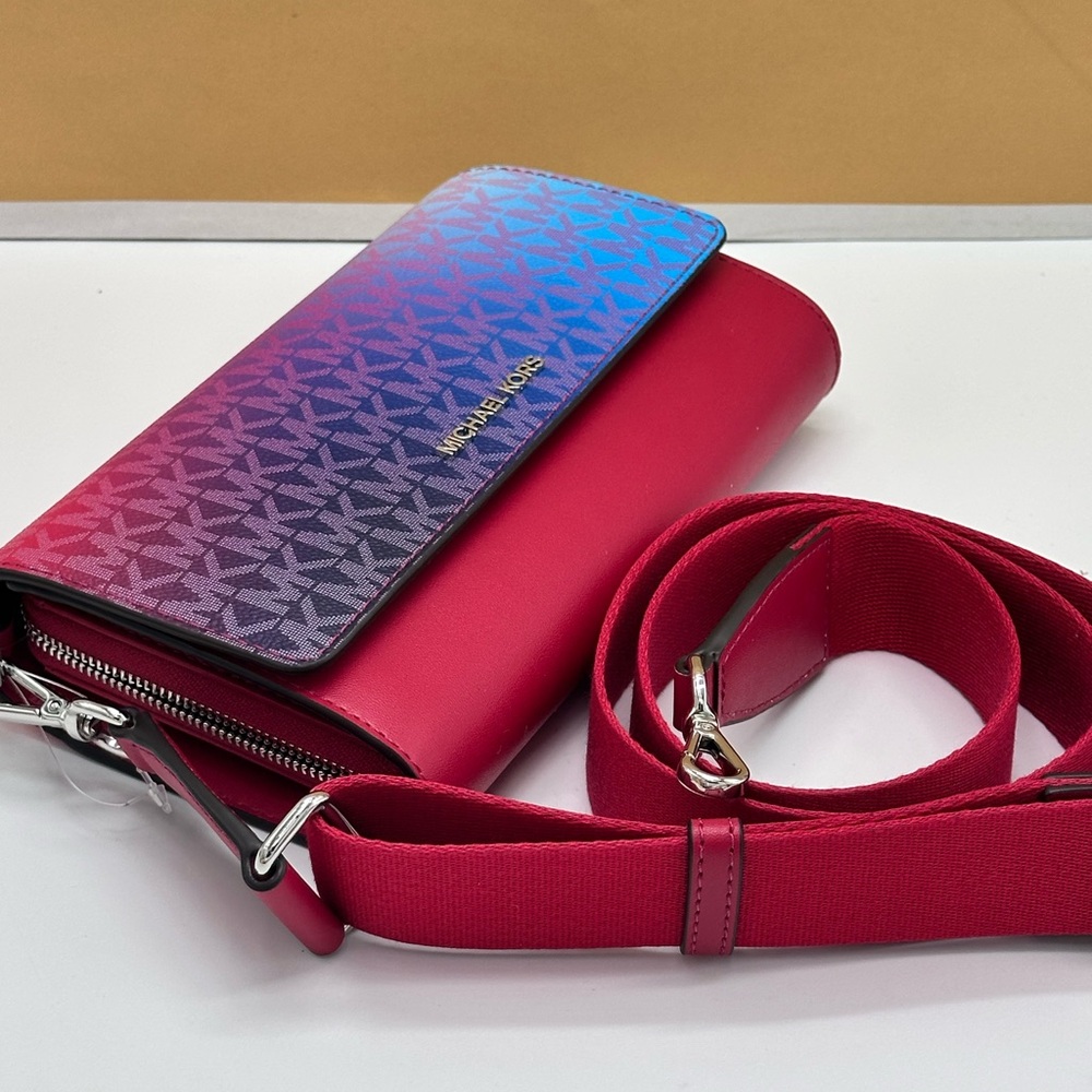 Michael Kors Pink to Blue Gradient Monogram Crossbody Bag - Picture 16 of 16